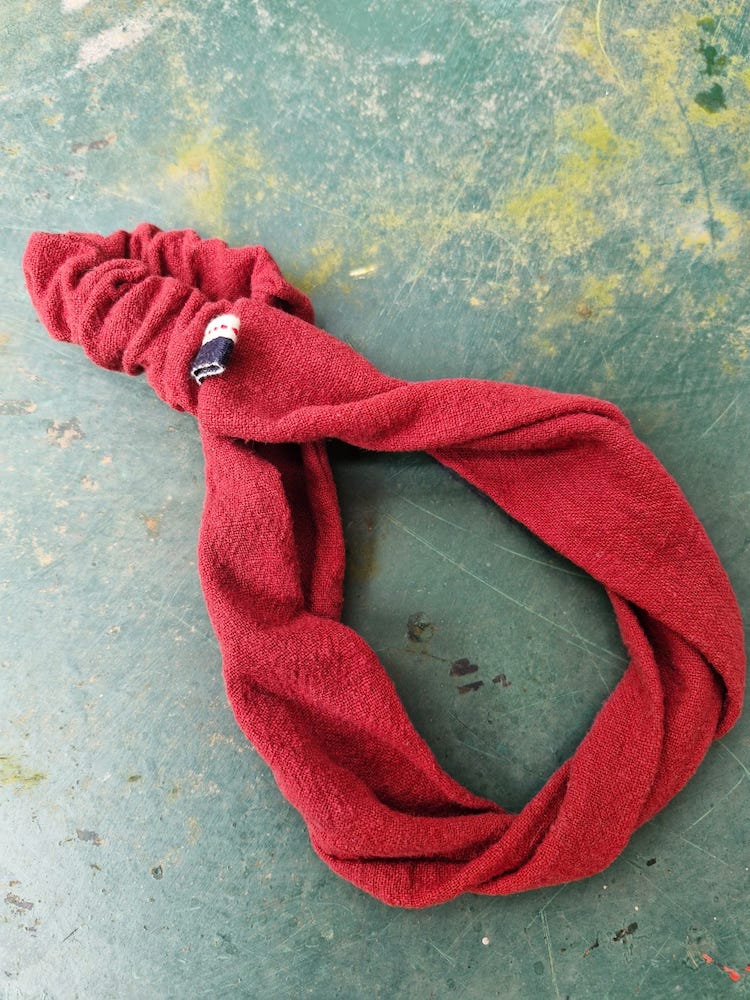 Schmales Leinen-Haarband, Stonewashed, Rot