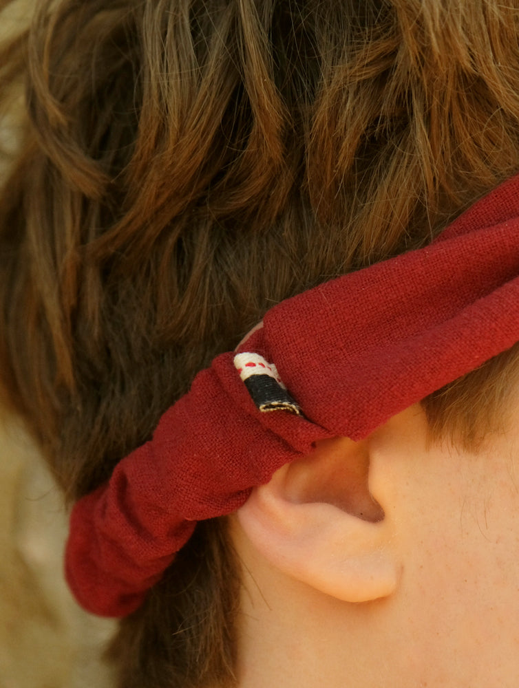 Schmales Leinen-Haarband, Stonewashed, Rot