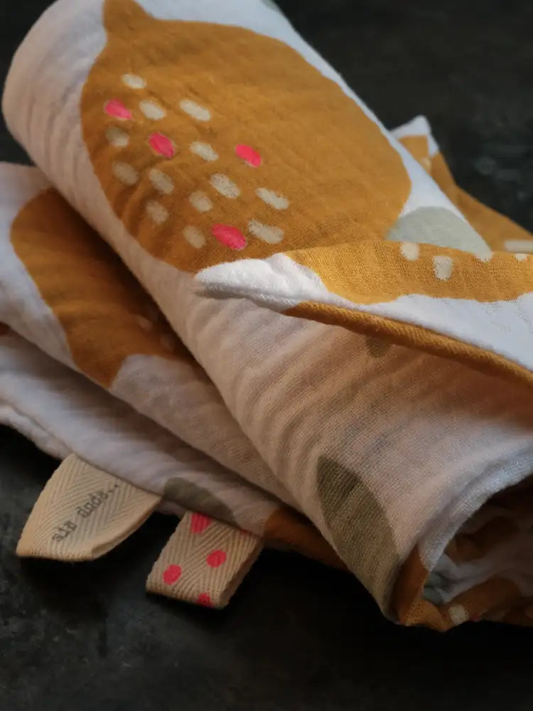 Breites Kopftuch aus Musselin, Zitronenprint, handbemalt