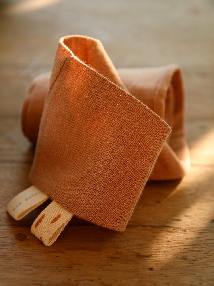 Leinen-Kopftuch, Apricot mit Goldkupfer-Fäden