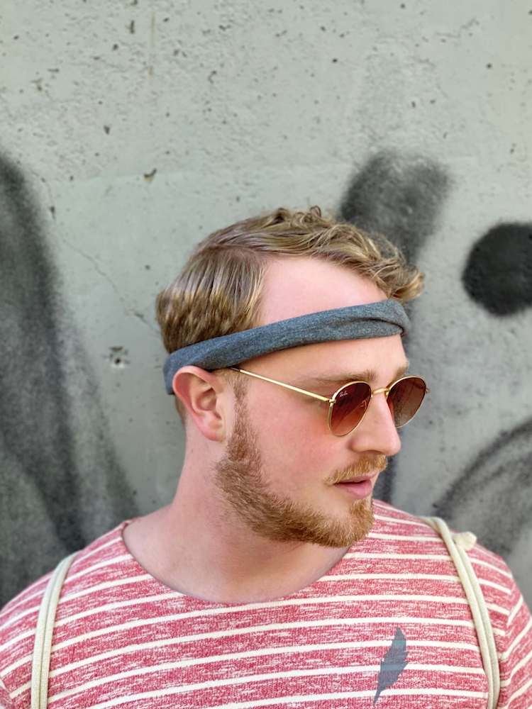 Schmales Haarband aus Leichtem Sweat, Grau Meliert
