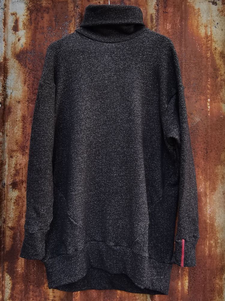 Sweat-Kleid, Schwarzgrau Meliert mit Rollkragen