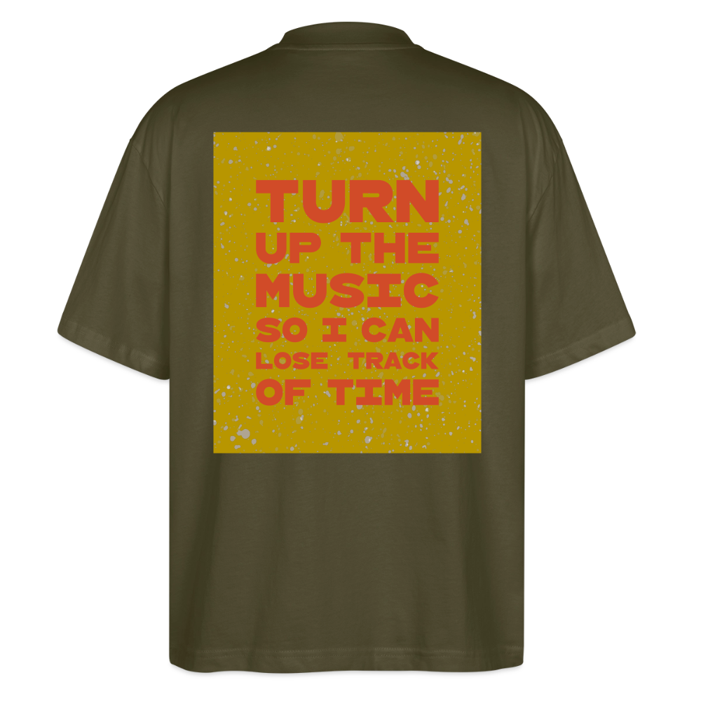 Oversized T-Shirt "turn up the music" aus Bio Baumwolle - khaki