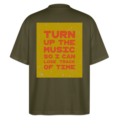 Oversized T-Shirt "turn up the music" aus Bio Baumwolle - khaki