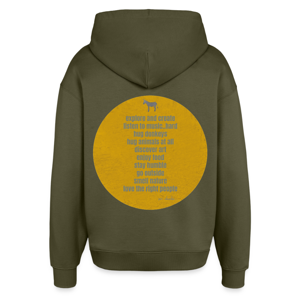 Oversized Hoodie, hug donkeys aus Bio Baumwolle - khaki