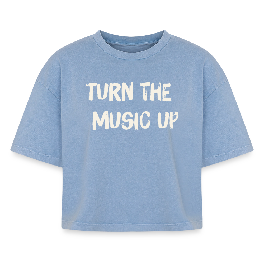 Boxy Women's Premium Acid Washed T-Shirt - acid washed blue