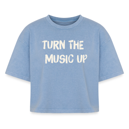 Boxy Women's Premium Acid Washed T-Shirt - acid washed blue