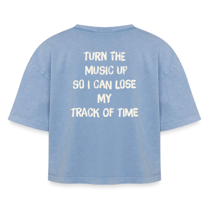 Boxy Women's Premium Acid Washed T-Shirt - acid washed blue