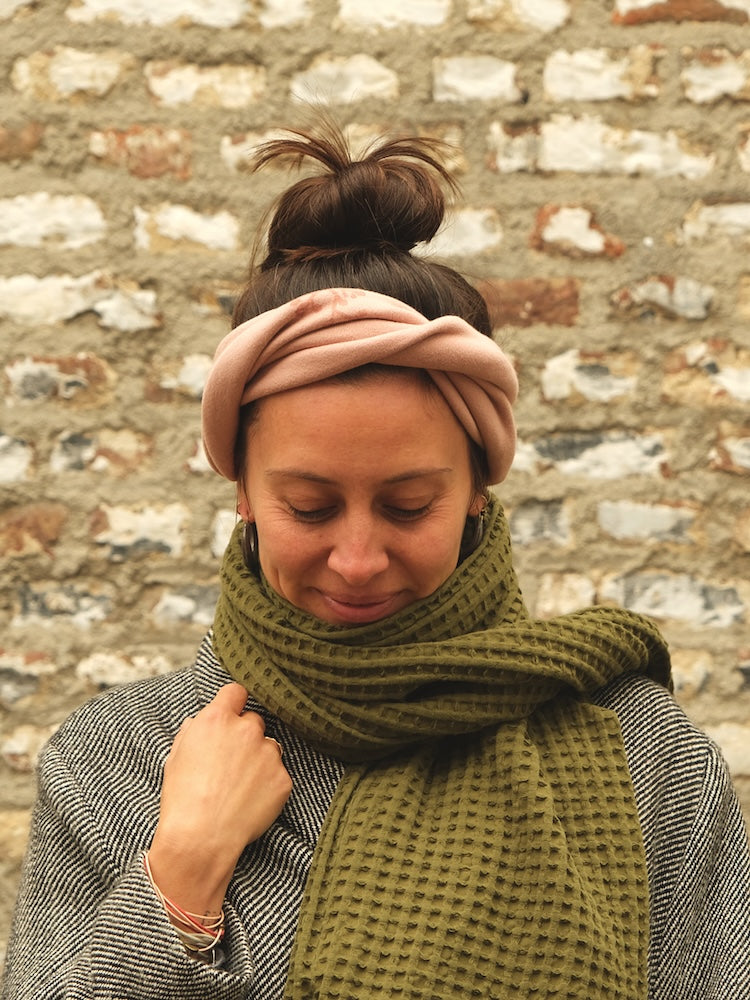 Breites Sweat-Haarband, Rosa, handbestempelt