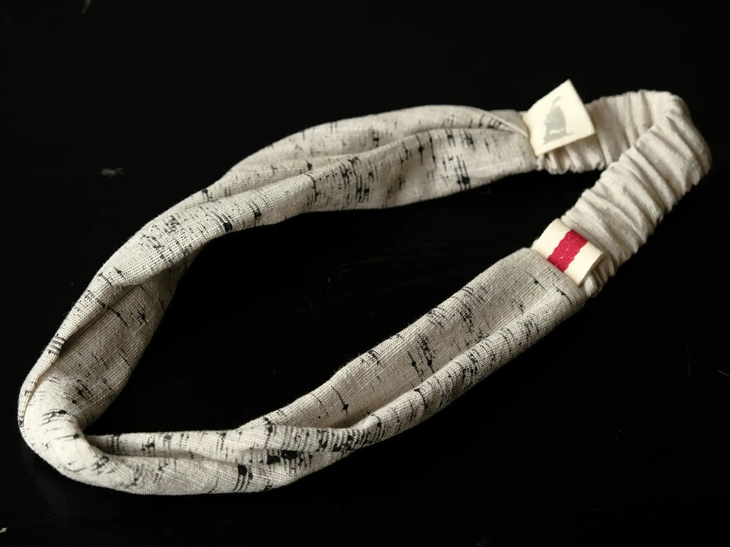 Wide hairband made of ribbed jersey, berry with coral stamp 