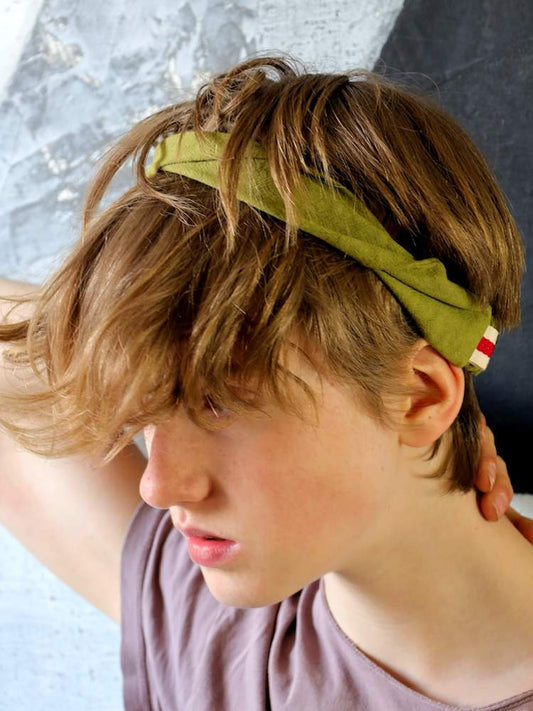 Schmales Baumwoll-Haarband, Stonewashed, Grün