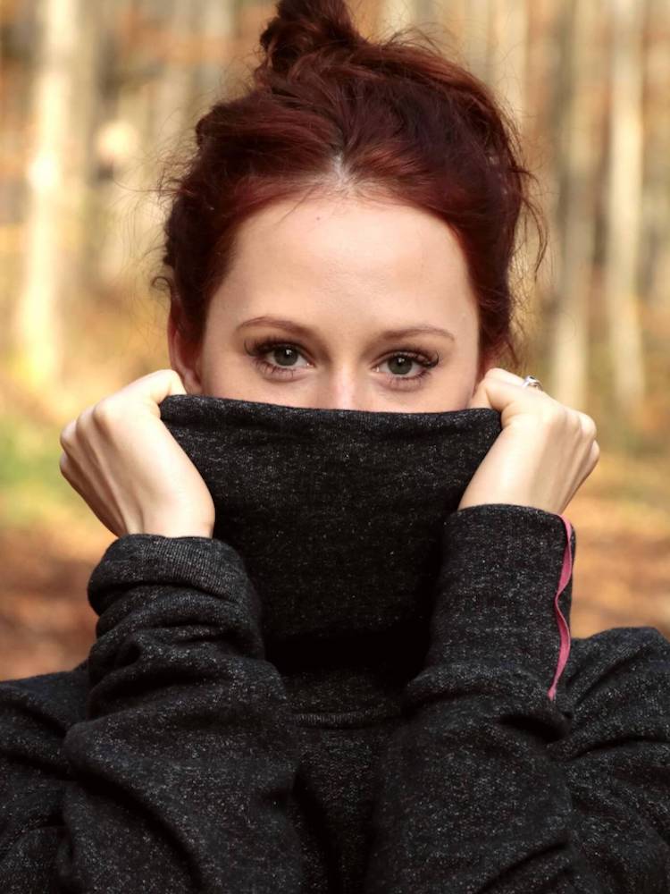 Sweat dress, black gray melange with turtleneck